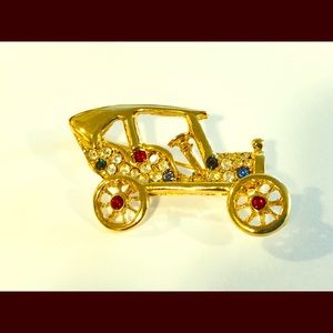 VINTAGE ANTIQUE CAR BROOCH WITH RHINESTONES
